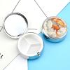 BTCOWZRV Round Pill Box with Mirror 3 Compartments Pill Organizer Portable Small Pill Case Weekly Fish Under Umbrella Medecine Case for Purse, Pocket, Travel, Vitamin, Supplements, Silver view 3