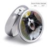 Round Pill Box with Mirror 3 Compartments Pill Organizer Portable Small Pill Case Weekly Black and White Cat Medecine Case for Purse, Pocket, Travel, Vitamin, Supplements view 2