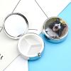Round Pill Box with Mirror 3 Compartments Pill Organizer Portable Small Pill Case Weekly Black and White Cat Medecine Case for Purse, Pocket, Travel, Vitamin, Supplements view 3