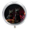 BTCOWZRV Round Pill Box with Mirror 3 Compartments Pill Organizer Portable Small Pill Case Weekly Cat Sitting on Gift Box Medecine Case for Purse, Pocket, Travel, Vitamin, Supplements, Silver view 1