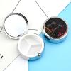 BTCOWZRV Round Pill Box with Mirror 3 Compartments Pill Organizer Portable Small Pill Case Weekly Cat Sitting on Gift Box Medecine Case for Purse, Pocket, Travel, Vitamin, Supplements, Silver view 3