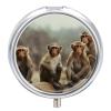 Round Pill Box with Mirror 3 Compartments Pill Organizer Portable Small Pill Case Weekly Sitting Monkey Medecine Case for Purse, Pocket, Travel, Vitamin, Supplements view 1