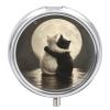 BTCOWZRV Round Pill Box with Mirror 3 Compartments Pill Organizer Portable Small Pill Case Weekly Cat Hugging in Water Medecine Case for Purse, Pocket, Travel, Vitamin, Supplements, Silver view 1