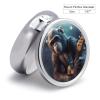 BTCOWZRV Round Pill Box with Mirror 3 Compartments Pill Organizer Portable Small Pill Case Weekly Monkey Playing Guitar Medecine Case for Purse, Pocket, Travel, Vitamin, Supplements, Silver view 2