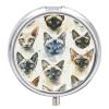 Round Pill Box with Mirror 3 Compartments Pill Organizer Portable Small Pill Case Weekly Various Cat Breeds Medecine Case for Purse, Pocket, Travel, Vitamin, Supplements view 1