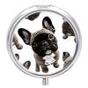 Round Pill Box with Mirror 3 Compartments Pill Organizer Portable Small Pill Case Weekly French Bulldog Medecine Case for Purse, Pocket, Travel, Vitamin, Supplements view 1
