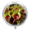 Round Pill Box with Mirror 3 Compartments Pill Organizer Portable Small Pill Case Weekly Carnivorous Plant Medecine Case for Purse, Pocket, Travel, Vitamin, Supplements view 1