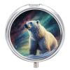 Round Pill Box with Mirror 3 Compartments Pill Organizer Portable Small Pill Case Weekly Northern Lights Polar Bear Medecine Case for Purse, Pocket, Travel, Vitamin, Supplements view 1