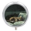 Round Pill Box with Mirror 3 Compartments Pill Organizer Portable Small Pill Case Weekly Cat Lying on The Sofa Medecine Case for Purse, Pocket, Travel, Vitamin, Supplements view 1