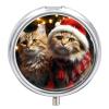 Round Pill Box with Mirror 3 Compartments Pill Organizer Portable Small Pill Case Weekly Christmas Cat Medecine Case for Purse, Pocket, Travel, Vitamin, Supplements view 1