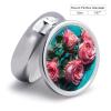 Round Pill Box with Mirror 3 Compartments Pill Organizer Portable Small Pill Case Weekly Roses on Table Medecine Case for Purse, Pocket, Travel, Vitamin, Supplements view 2