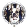 Round Pill Box with Mirror 3 Compartments Pill Organizer Portable Small Pill Case Weekly Cute French Bulldog Medecine Case for Purse, Pocket, Travel, Vitamin, Supplements view 1