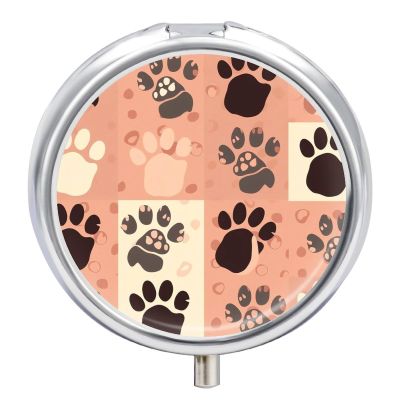 BTCOWZRV Round Pill Box with Mirror 3 Compartments Pill Organizer Portable Small Pill Case Weekly Cute Cat Paw Medecine Case for Purse, Pocket, Travel, Vitamin, Supplements, Silver