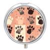 BTCOWZRV Round Pill Box with Mirror 3 Compartments Pill Organizer Portable Small Pill Case Weekly Cute Cat Paw Medecine Case for Purse, Pocket, Travel, Vitamin, Supplements, Silver view 1