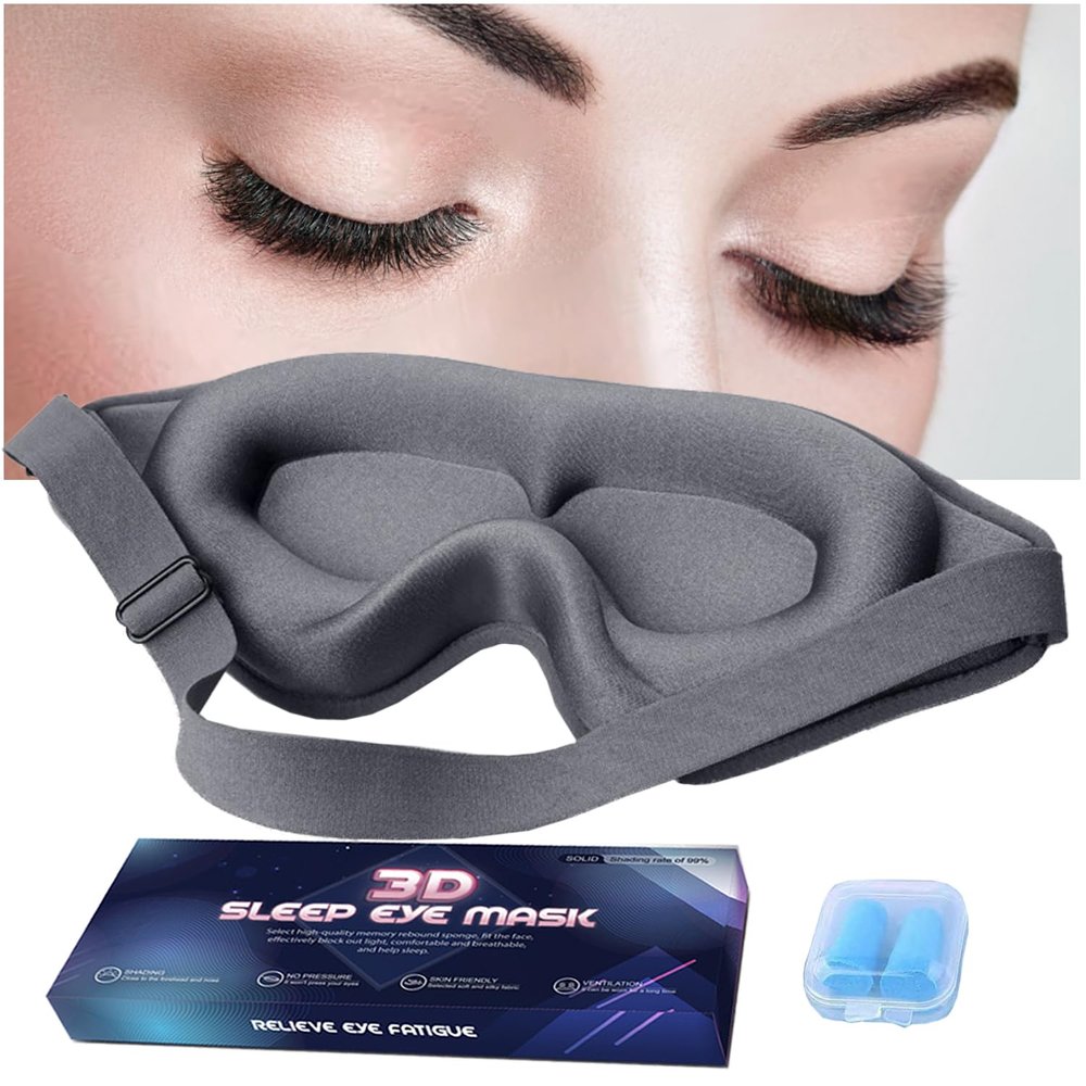 3D Eye Mask for Lash Extensions for Men Women, Light Blocking 3D Deep Contoured Eye Covers for Sleeping with No Pressure Cup & Adjustable Strap for Sleep Yoga Travel (Gray)