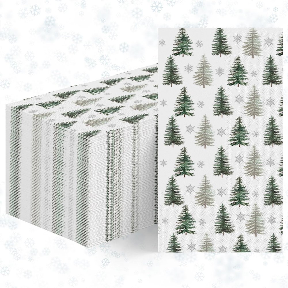Horaldaily 100 Christmas Disposable Paper Decorative Guest Napkins, Christmas Pine Trees Hand Towel for Party Lunch Dinner Kitchen Bathroom Decoration