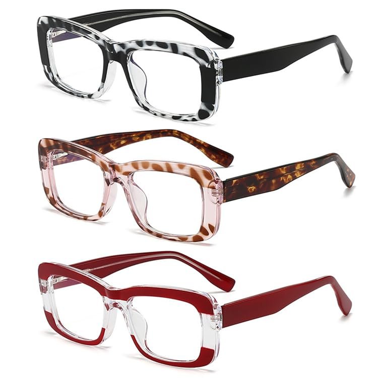 bullabulling 3Pack Oprah Style Square Reading Glasses with Spring Hinge Blue Light Blocking Ladies Stylish Readers Z05 (1c, 0, x)