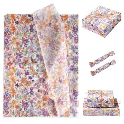 30pcs Flower Printed Wrapping Paper, 13.77x19.68in Purple Floral Tissue Wrap Present Package Paper Wrapping Tissue Paper Floral Pattern Tissue Paper for Birthday Crafts Supplies Decorations