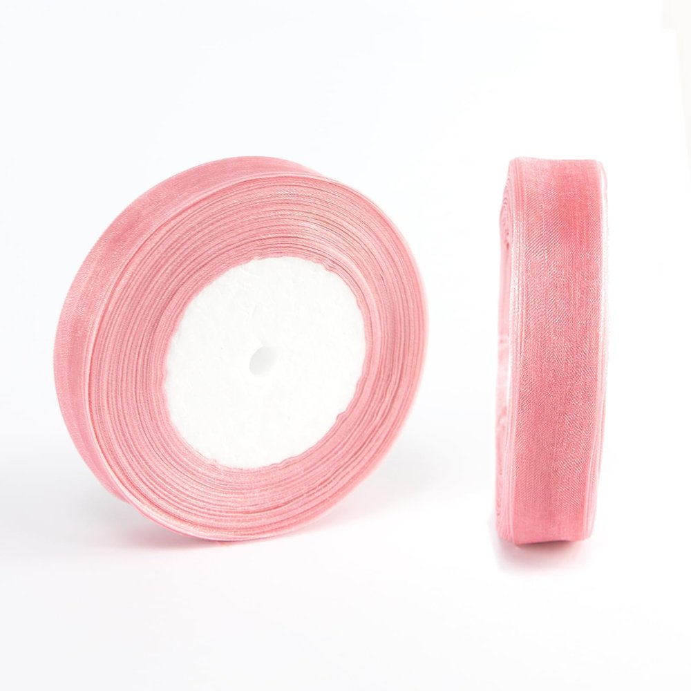 2 Rolls Pink Sheer Organza Ribbon, 50 Yards 3/4 Inch Pink Craft Sheer Chiffon Ribbon for Wedding, Gift Wrapping, Holiday Decoration, Bow Making, Wreath, DIY Crafts