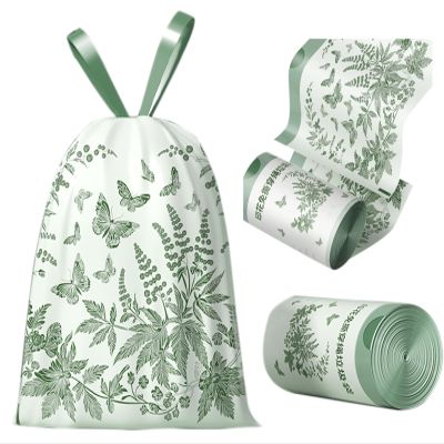 4 Gallon Small Trash Bags No-Tearing Drawstring 1.1 Mil Thick - 64 Count Small Garbage Bags Wormwood scent for Bathroom Kitchen Toilet Home Office and Bedroom (Green 64 Count)