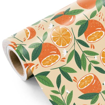 WRAPAHOLIC Orange Fruits Wrapping Paper Roll - Mini Roll - 17 Inch x 9.8 Feet - Orange and Leaves Design, Perfect for Summer, Birthday, Wedding, Bridal Shower