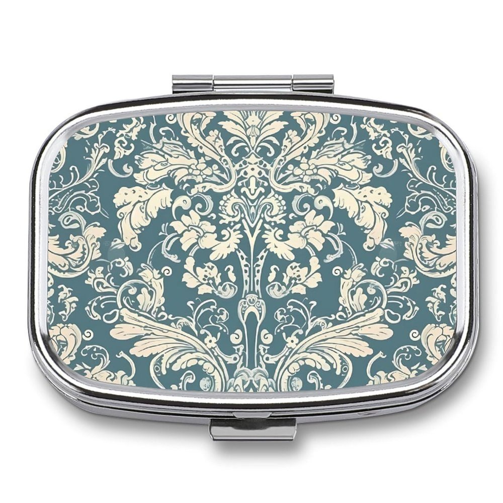 JEKYQ Pill Box Pill Case for Woman Weekly Pill Organizer Pattern in Light Blue Tones Small Pillbox Pill Container with 3 Compartments Portable Vitamin Holder Boxes for Travel Medicine Organizer