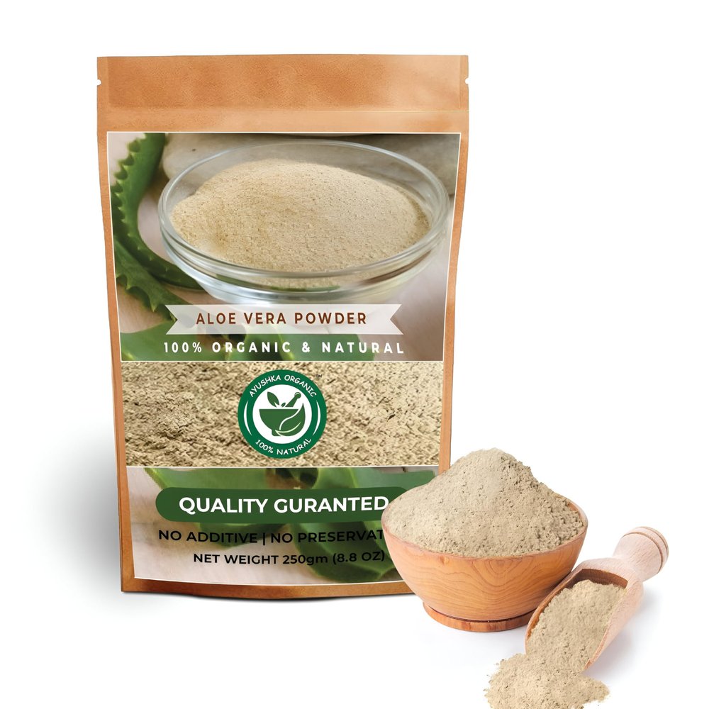 AYUSHKA ORGANIC Aloe Vera Powder | Aloe barbadensis | Hair Care, Skin Care, and Natural Remedies - 100% Pure, Chemical-Free, No Additives, (250Gm)