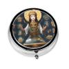 zhanglutian Statue of Godround Pill Box, 3 Compartment Round Pill Box Organizer, Portable Travel Pill Box for Traveling., Black view 1
