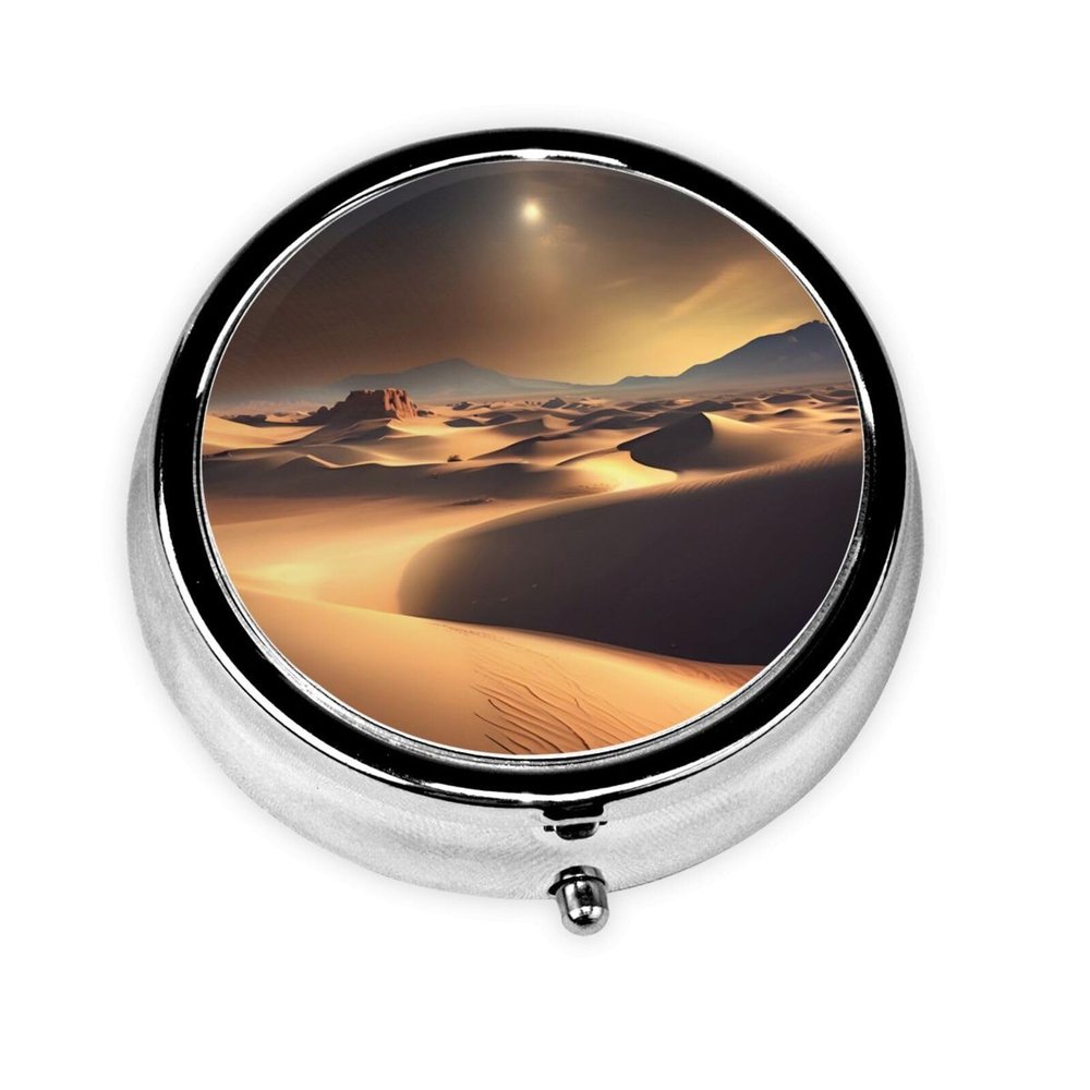 Sahara Desertround Pill Box, 3 Compartment Round Pill Box Organizer, Portable Travel Pill Box for Traveling.