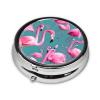 A Flock of Flamingosround Pill Box, 3 Compartment Round Pill Box Organizer,* Portable Travel Pill Box for Traveling. view 2