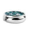 Teal Grey and White Floralround Pill Box, 3 Compartment Round Pill Box Organizer, Portable Travel Pill Box for Traveling. view 3