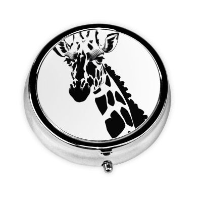 Black and White Girafferound Pill Box, 3 Compartment Round Pill Box Organizer, Portable Travel Pill Box for Traveling.