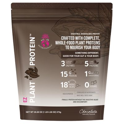 All In Nutritionals EZ Plant Protein, Vegan, Keto-Friendly, Dairy-Free, Soy-Free, Gluten-Free, in Chocolate, Blend of Rice, Peas, Sacha Inchi, and Pumpkin Seeds - NO Bloat - with Digestive Enzymes
