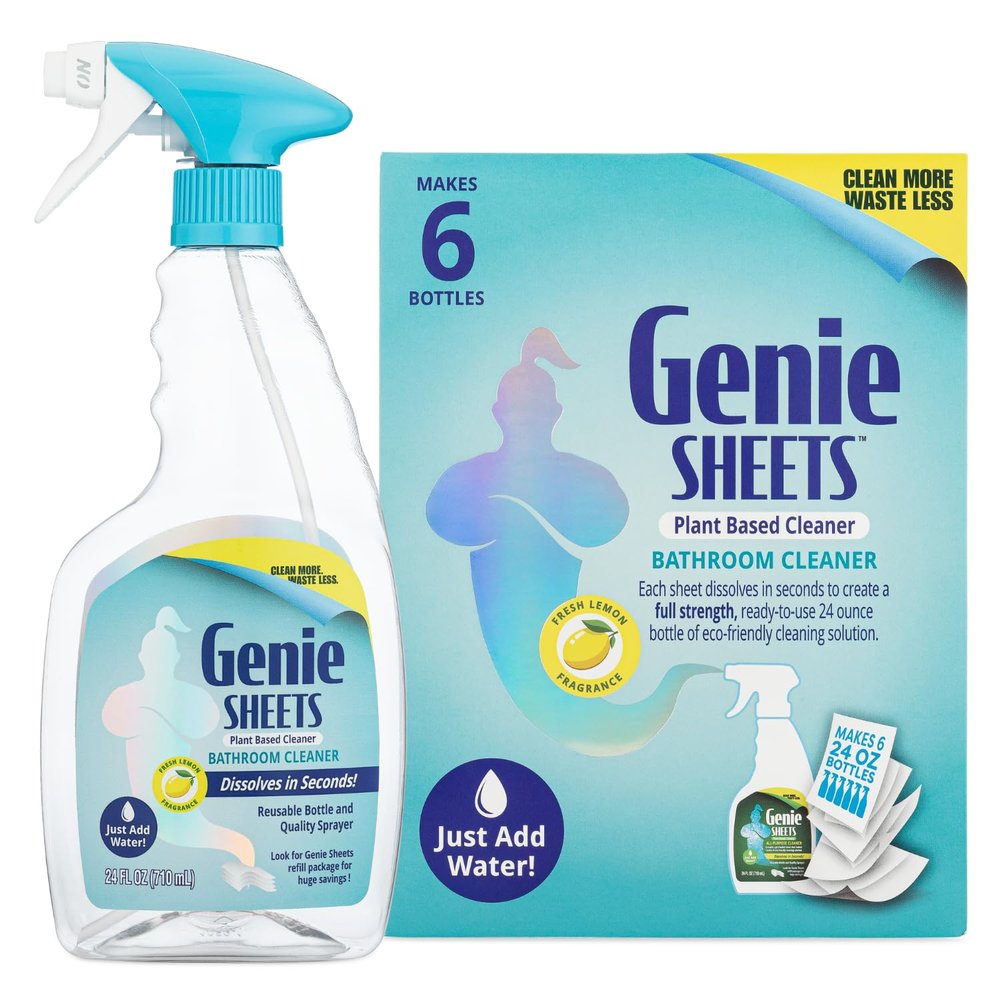 Microfiber Wholesale Genie Sheets Bathroom Cleaner | 1 Bottle with Foaming Sprayer + Concentrate Makes 6 24oz Refills | Professional-Strength | Just Add Water | Sustainable EcoFriendly Plant-Based