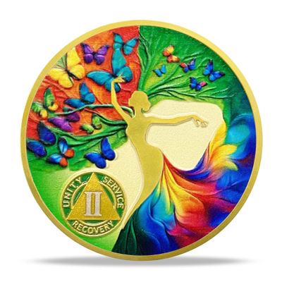 2 Years Sobriety Coin Gift | Dancing Woman Tree AA Chip Medallion with Coin Capsule | Sobriety Gifts for Anniversary Year for Men & Women in Recovery