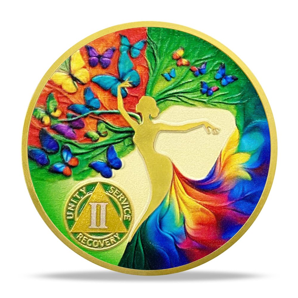 2 Years Sobriety Coin Gift | Dancing Woman Tree AA Chip Medallion with Coin Capsule | Sobriety Gifts for Anniversary Year for Men & Women in Recovery