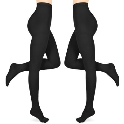 Compression Pantyhose for Women & Men 2 Pairs Closed Toe 15-20mmHg Medical Graduated Compression Stockings Waist High Support Tights Opaque Leggings for Varicose Veins Edema Flight,Black XL