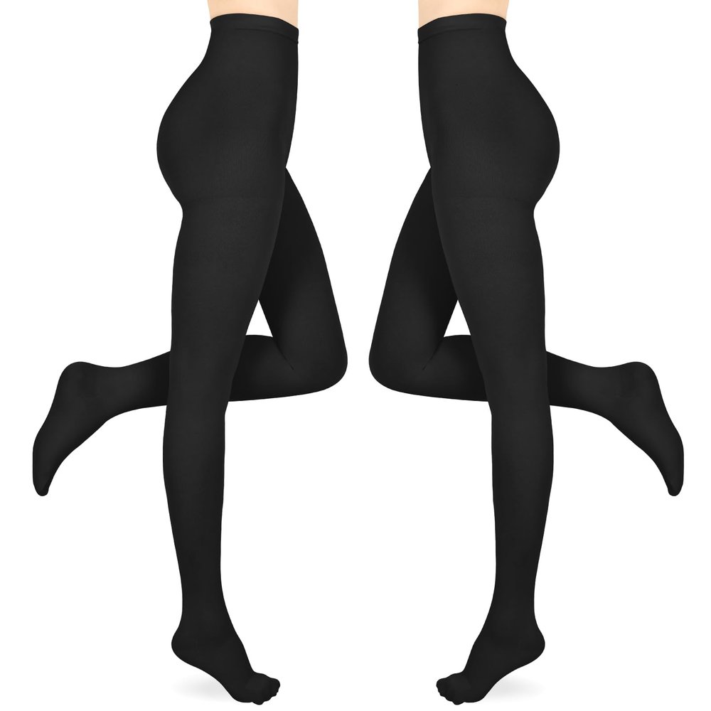 Compression Pantyhose for Women & Men 2 Pairs Closed Toe 15-20mmHg Medical Graduated Compression Stockings Waist High Support Tights Opaque Leggings for Varicose Veins Edema Flight,Black XL