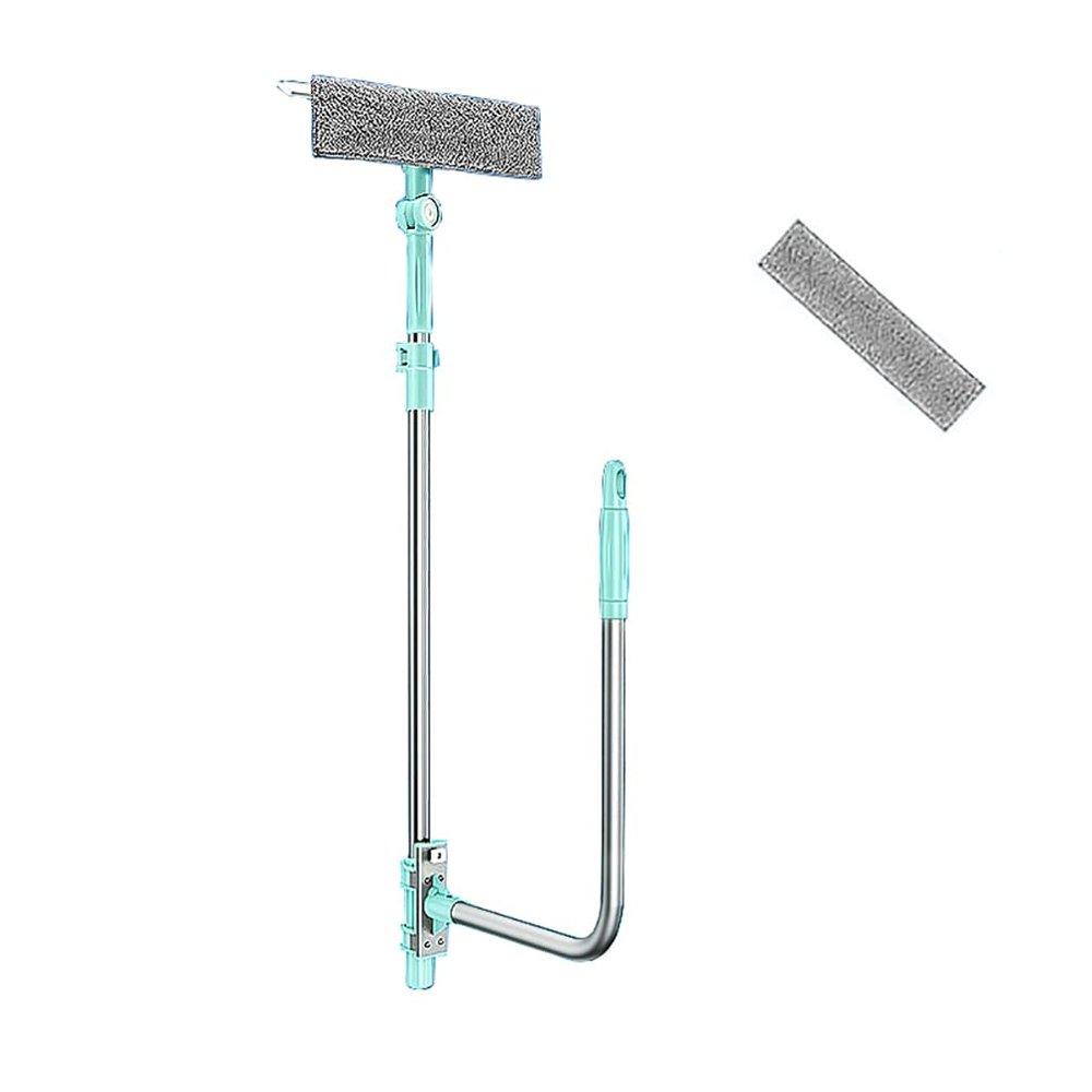 Window Cleaner Tool Kit with Telescopic U Shaped Pole,Squeegee for Window Washing,Rotatable Cleaning Head and Floating Mechanism,Clean Without Leaving Dead Ends-Blue||One-Piece 1 Cloth