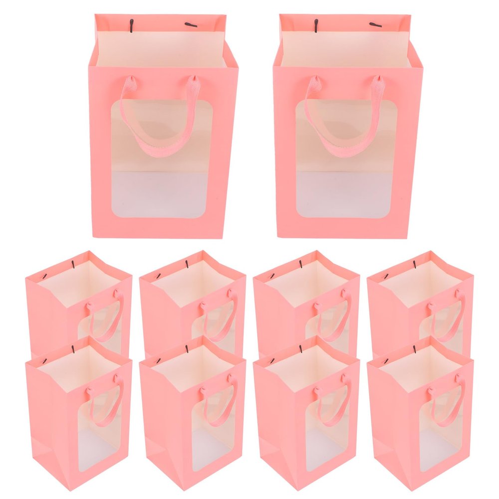 CHILDWEET 10pcs Transparent Bags Handles Clear Bags Window for Party Favors Sturdy and Practical Packaging