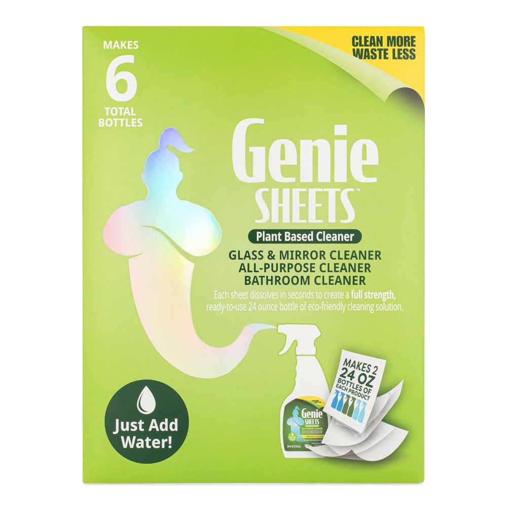 Genie Sheets All Purpose, Glass and Bathroom Cleaners Combo Pack | Concentrate Makes 6 24oz Bottles | Professional-Strength | Just Add Water | Eco-Friendly Plant-Based | 6 Sheets