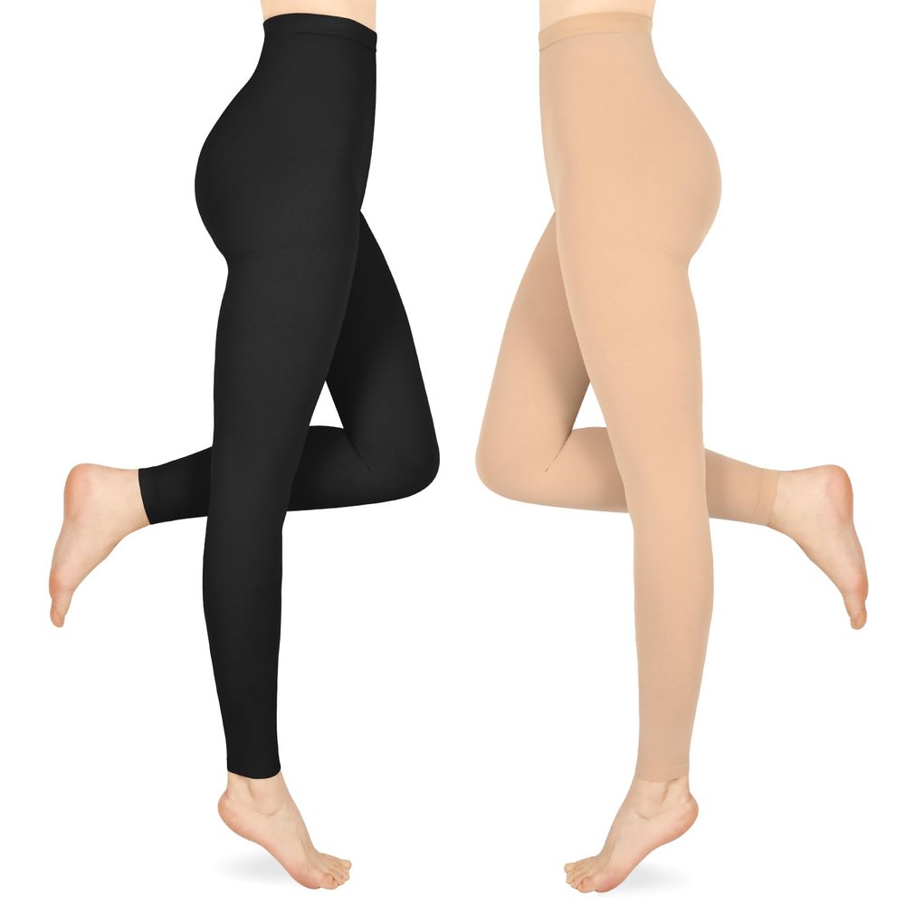 Compression Pantyhose for Women & Men, 2 Pairs 15-20mmHg Medical Graduated Compression Leggings, Opaque Footless Waist High Compression Stockings for Varicose Veins Edema Flight,Mix 3XL