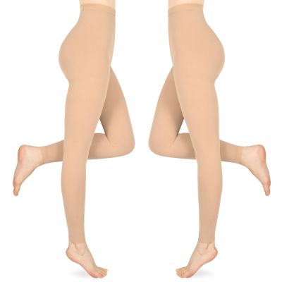 Compression Pantyhose for Women & Men, 2 Pairs 15-20mmHg Medical Graduated Compression Leggings, Opaque Footless Waist High Compression Stockings for Varicose Veins Edema Flight,Beige 2XL