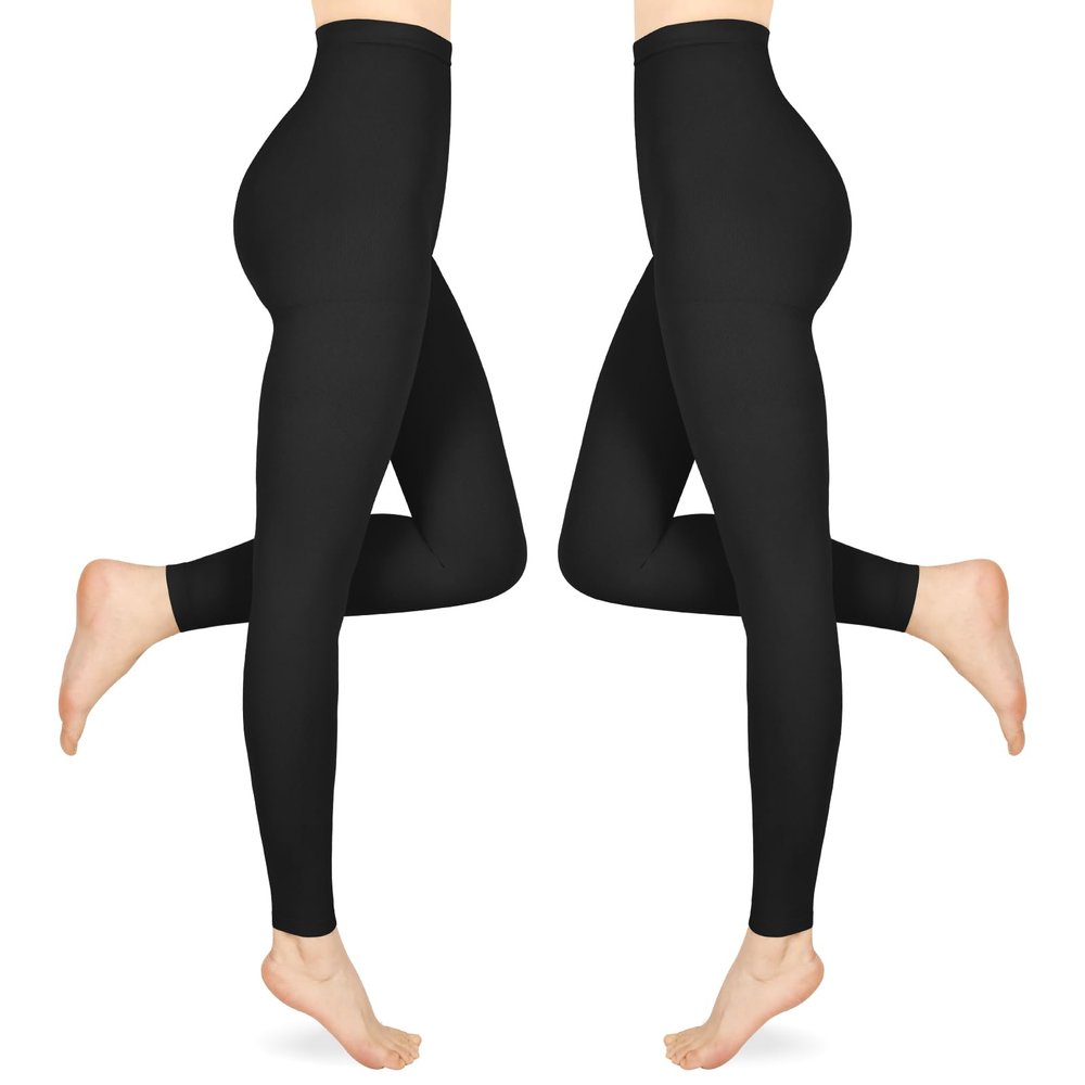 Compression Pantyhose for Women & Men, 2 Pairs 15-20mmHg Medical Graduated Compression Leggings, Opaque Footless Waist High Compression Stockings for Varicose Veins Edema Flight,Black 4XL