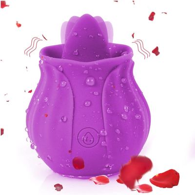 NineLife Basics Easy to Operate Rose Shape Toys Update Model 3 in 1 Rose Toy with Tongue Licking, Thrusting and Vibrating Adult Tools fN3+6 * 4, Roses-purple