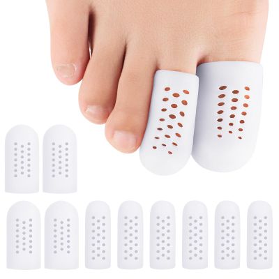 10 Pack Toe Caps and Toe Protectors for Women & Men Silicone Toe Covers Cushions for Pain Relief,Toe Bandages and Sleeves for Ingrown Toenails,Corns,Calluses,Blisters(4L +6 S) (White)