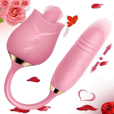 NineLife Basics Easy to Operate Rose Shape Toys Update Model 3 in 1 Rose Toy with Tongue Licking, Thrusting and Vibrating Adult Tools fN3+6 * 2, Roses-pink