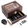 Cigar Humidor Desktop Box with Glass Top, Hygrometer & Humidifier, Spanish Cedar Lined Case with Accessory Drawer, Cutter, Ashtray & Punch, Divider, 2550 Cigar Storage Box, Gift for Men view 1