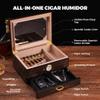 Cigar Humidor Desktop Box with Glass Top, Hygrometer & Humidifier, Spanish Cedar Lined Case with Accessory Drawer, Cutter, Ashtray & Punch, Divider, 2550 Cigar Storage Box, Gift for Men view 2