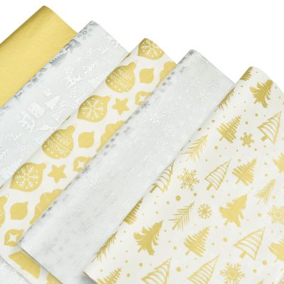 100 Sheets Christmas Metallic Gold Silver Tissue Paper Bulk, Xmas Tree, Jingle Bell, Polar Bear, Reindeer, Snowflake Gift Wrapping Paper for Gift Bag, Winter New Year Decoration Gift Packaging 20x14''